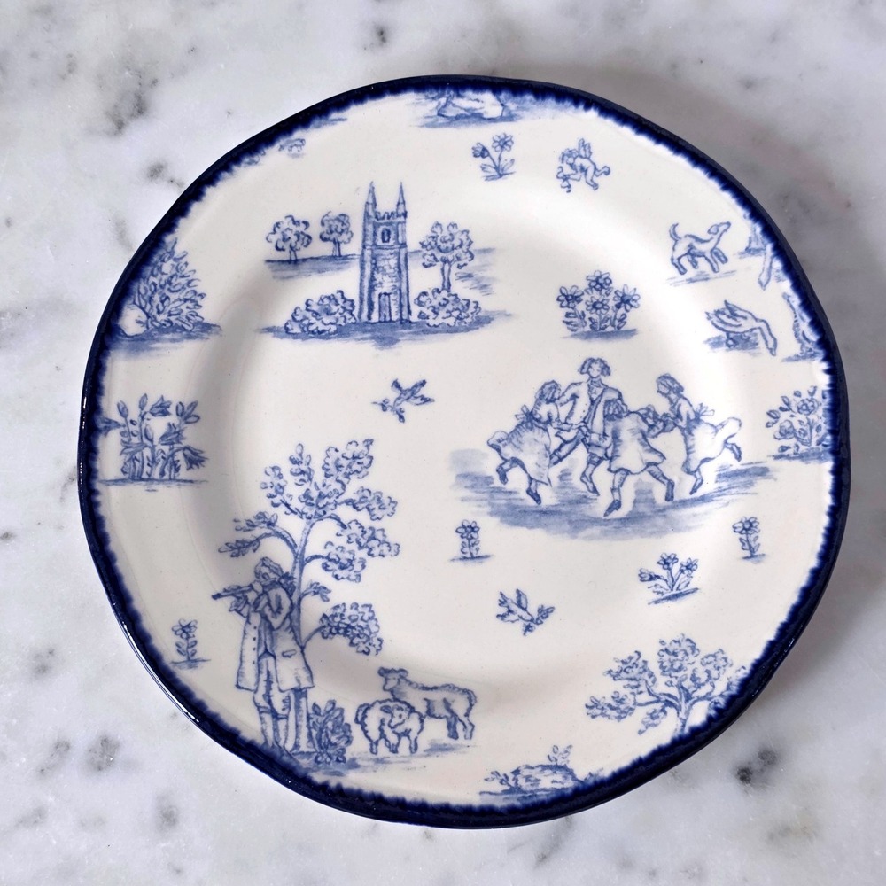 Wood & Sons Blue White Toile de Jouy Plate 7" England Dessert Scallop